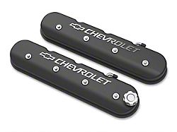 Holley Tall LS Valve Covers with Bowtie/Chevrolet Logo; Satin Black (97-13 Corvette C5 & C6, Excluding ZR1)