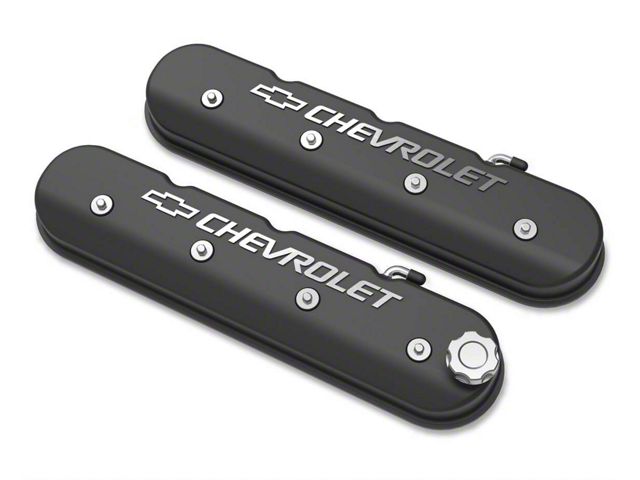 Holley Tall LS Valve Covers with Bowtie/Chevrolet Logo; Satin Black (97-13 Corvette C5 & C6, Excluding ZR1)