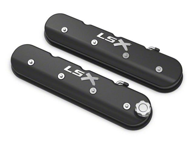 Holley Tall LS Valve Covers with LSX Logo; Satin Black (97-13 Corvette C5 & C6, Excluding ZR1)