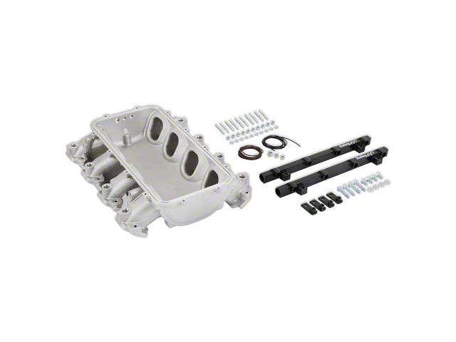 Holley EFI Lo-Ram Intake Manifold Base and Port Injection Fuel Rails; Satin (14-24 Corvette C7 & C8, Excluding ZR1)