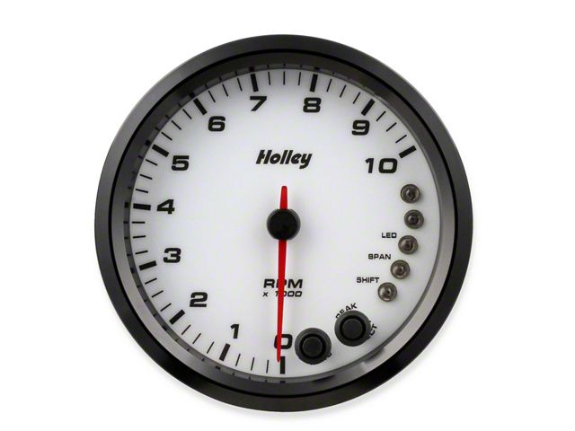 Holley 4.50-Inch Analog-Style Tachometer; 0-10K; White (Universal; Some Adaptation May Be Required)
