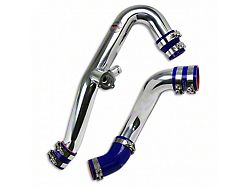Intercooler Hot and Cold Side Charge Pipes with Blue Hoses; Polished (15-23 Mustang EcoBoost)