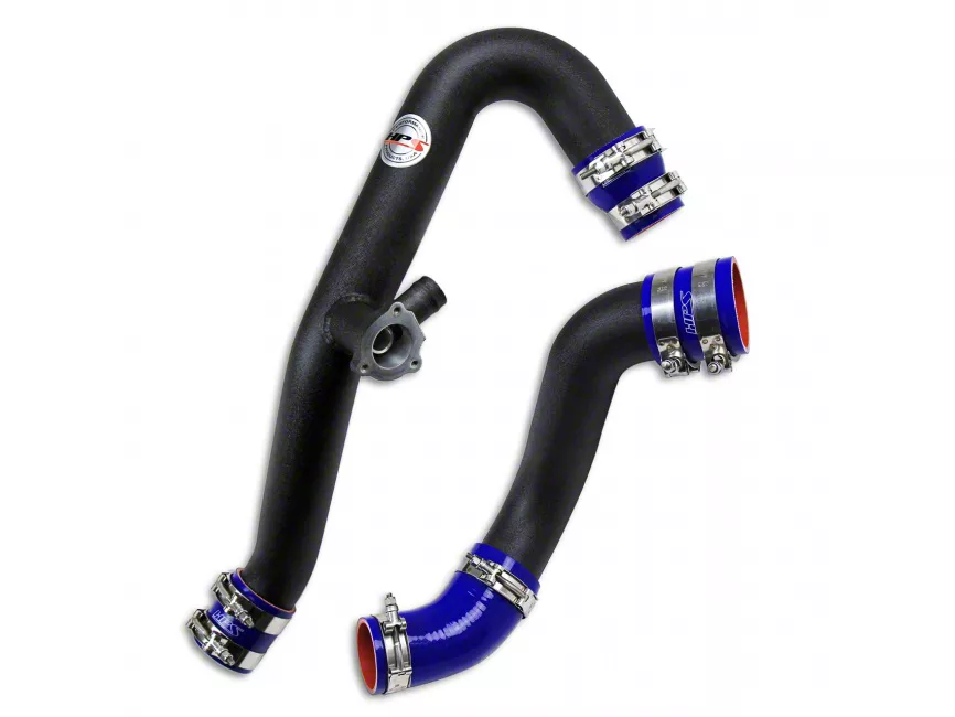 Store Brand Intercooler Hot and Cold Side Charge Pipes with Blue Hoses; Wrinkle Black
