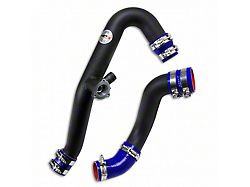 Intercooler Hot and Cold Side Charge Pipes with Blue Hoses; Wrinkle Black (15-23 Mustang EcoBoost)