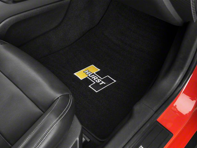 Hurst Elite Series Front and Rear Floor Mats with Gold Hurst Logo; Black (15-23 Mustang)