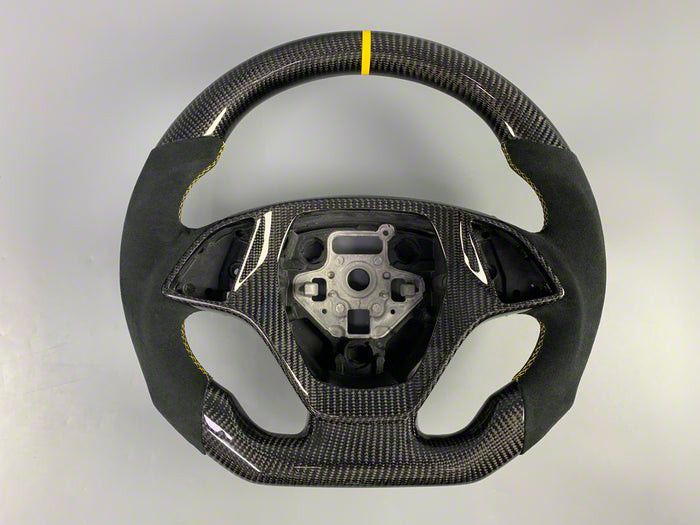 Infinite Aero Alcantara Steering Wheel; Carbon Fiber with Yellow Stripe ...