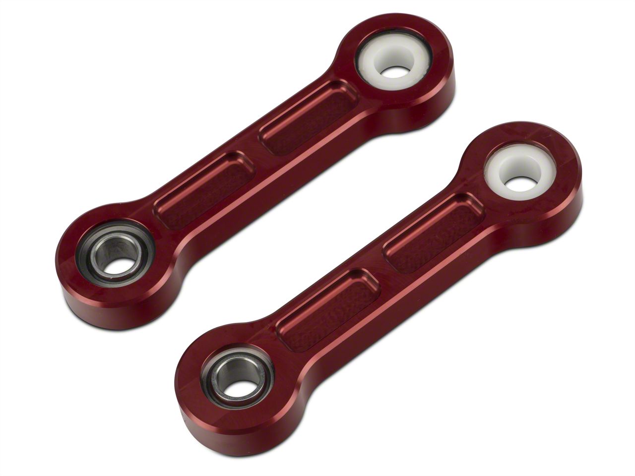 J&M Mustang Rear Vertical Links with Delrin and Spherical Bushings; Red