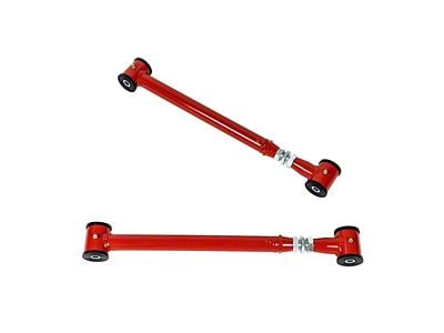 J&M Adjustable Turnbuckle Style Rear Lower Control Arms with 3-Piece Poly-Ball Bushings; Red (93-02 Camaro)