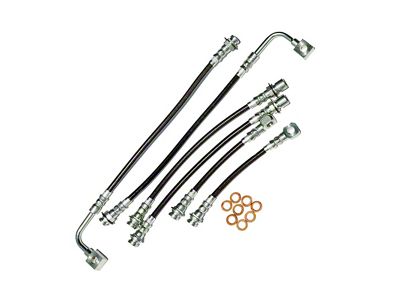 J&M C5/C6 Brake Conversion Stainless Steel Teflon Brake Hose Kit; Clear Outer Cover; Front and Rear (98-02 5.7L Camaro w/ Traction Control)