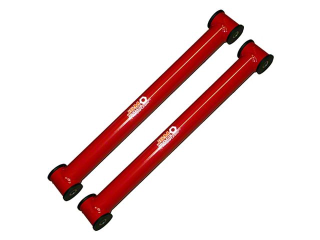 J&M Non-Adjustable Rear Lower Control Arms with 3-Piece Poly Ball Bushings; Red (93-02 Camaro)