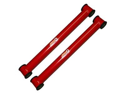 J&M Non-Adjustable Rear Lower Control Arms with 3-Piece Poly Ball Bushings; Red (93-02 Camaro)