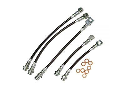 J&M Stainless Steel Teflon Brake Hose Kit; Black Outer Cover; Front and Rear (93-97 Camaro w/o Traction Control)
