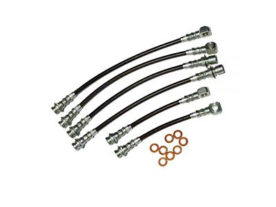 J&M Stainless Steel Teflon Brake Hose Kit; Black Outer Cover; Front and Rear (93-97 Camaro w/ Traction Control)