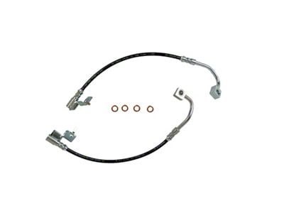 J&M Stainless Steel Teflon Brake Hose Kit; Black Outer Cover; Front (15-23 Mustang GT w/o MagneRide, EcoBoost w/ Performance Pack & w/o MagneRide)