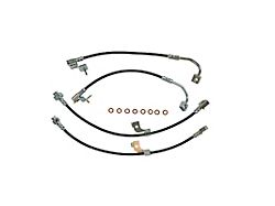 J&M Stainless Steel Teflon Brake Hose Kit; Black Outer Cover; Front and Rear (15-23 Mustang GT w/o MagneRide, EcoBoost w/ Performance Pack & w/o MagneRide)