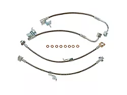 J&M Stainless Steel Teflon Brake Hose Kit; Clear Outer Cover; Front and Rear (15-23 Mustang GT w/o MagneRide, EcoBoost w/ Performance Pack & w/o MagneRide)