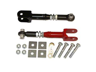 J&M IRS Adjustable Rear Toe Links for Wider Bearings; Red (15-23 Mustang)
