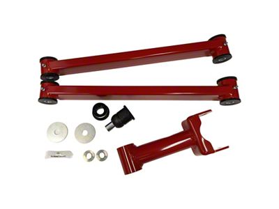 J&M Non-Adjustable Rear Upper and Lower Control Arms; Red (05-10 Mustang)