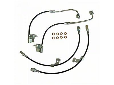 J&M Stainless Steel Teflon Brake Hose Kit; Black Outer Cover; Front and Rear (15-20 Mustang GT350)