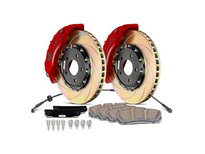 Ksport Slimline 3-Piston Front Big Brake Kit with 13.80-Inch Slotted Rotors; Red Calipers (10-15 Camaro LT w/ RS Package)
