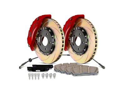 Ksport Slimline 3-Piston Front Big Brake Kit with 13.80-Inch Slotted Rotors; Red Calipers (08-23 RWD Challenger, Excluding SRT)