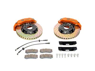 Ksport Slimline 3-Piston Front Big Brake Kit with 13.80-Inch Drilled Rotors; Orange Calipers (08-23 RWD Challenger)