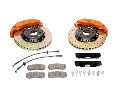 Ksport Dualcomp 4-Piston Rear Big Brake Kit with 13-Inch Drilled Rotors; Orange Calipers (06-10 RWD Charger)