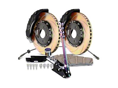 Ksport Dualcomp 4-Piston Rear Big Brake Kit with 14-Inch Slotted Rotors; Black Calipers (15-23 Mustang EcoBoost)