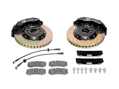 Ksport Dualcomp 4-Piston Rear Big Brake Kit with 14-Inch Slotted Rotors; Black Calipers (15-23 Mustang EcoBoost)