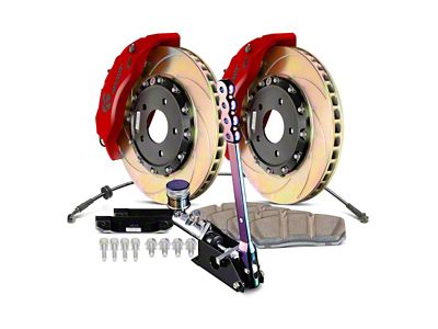 Ksport Dualcomp 4-Piston Rear Big Brake Kit with 14-Inch Slotted Rotors; Red Calipers (11-14 Mustang GT w/o Performance Pack, V6)