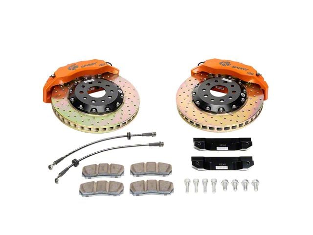 Ksport Procomp 4-Piston Rear Big Brake Kit with 14-Inch Drilled Rotors; Orange Calipers (11-14 Mustang GT w/o Performance Pack, V6)