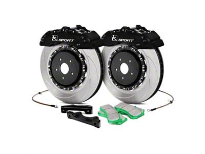 Ksport Supercomp 4-Piston Rear Big Brake Kit with 14-Inch Slotted Rotors; Black Calipers (15-23 Mustang EcoBoost)