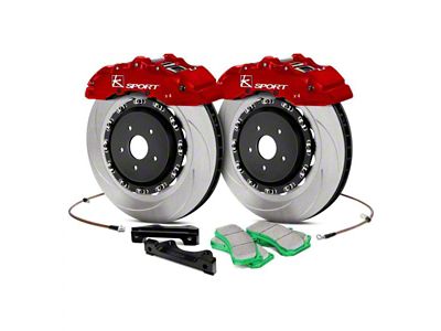 Ksport Supercomp 4-Piston Rear Big Brake Kit with 14-Inch Slotted Rotors; Red Calipers (15-23 Mustang EcoBoost)