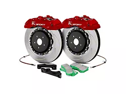 Ksport Supercomp 4-Piston Rear Big Brake Kit with 14-Inch Slotted Rotors; Red Calipers (15-23 Mustang EcoBoost)