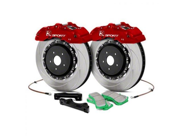 Ksport Supercomp 8-Piston Front Big Brake Kit with 13-Inch Slotted Rotors; Red Calipers (94-04 Mustang)