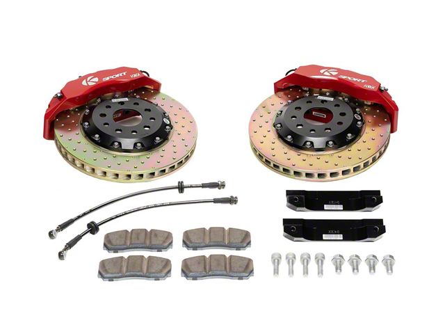 Ksport Supercomp 8-Piston Front Big Brake Kit with 13-Inch Drilled Rotors; Orange Calipers (94-04 Mustang)