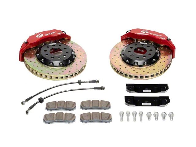 Ksport Supercomp 8-Piston Front Big Brake Kit with 15.70-Inch Drilled Rotors; Orange Calipers (11-14 Mustang GT w/o Performance Pack, V6)