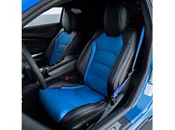 Kustom Interior Premium Artificial Leather Front and Rear Seat Covers; Black with Blue Accent (16-24 Camaro Coupe w/ RECARO Seats)
