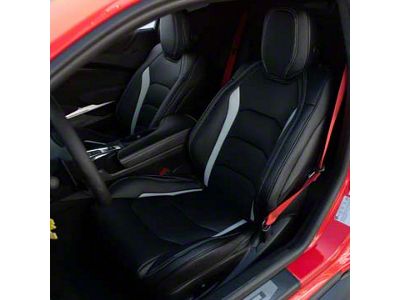 Premium Artificial Leather Front and Rear Seat Covers; Black with Gray Wing Accent (16-24 Camaro Coupe w/ RECARO Seats)