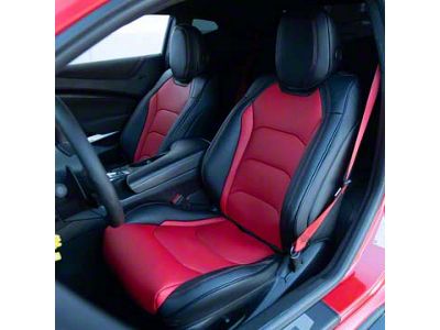 Premium Artificial Leather Front and Rear Seat Covers; Black with Red Accent (16-24 Camaro Coupe w/ RECARO Seats)