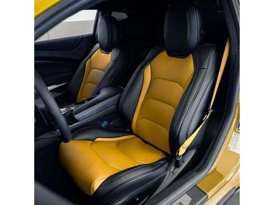 Premium Artificial Leather Front and Rear Seat Covers; Black with Yellow Accent (16-24 Camaro Coupe w/ RECARO Seats)