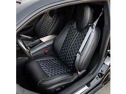 Kustom Interior Premium Artificial Leather Front and Rear Seat Covers; All Black with White Stitching Honeycomb Accent (10-15 Camaro Coupe w/o 1LE Competition Seat)