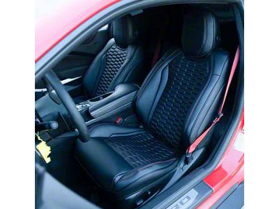 Premium Artificial Leather Front and Rear Seat Covers - Black with Double Hex Red Stitching Accent (16-24 Camaro Coupe w/ RECARO Seats)
