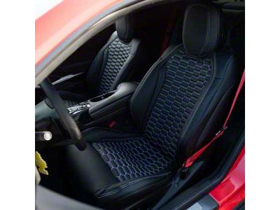 Premium Artificial Leather Front and Rear Seat Covers - Black with Double Hex White Stitching Accent (16-24 Camaro Coupe w/ RECARO Seats)