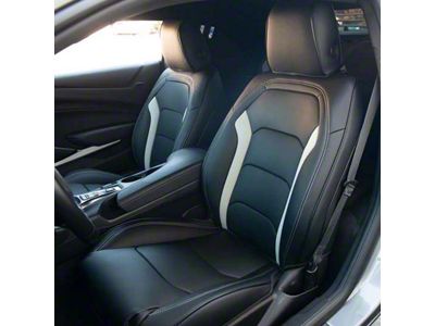 Premium Artificial Leather Front and Rear Seat Covers; Black with Gray Wing Suede Accent Insert (16-24 Camaro Coupe w/o 1LE Competition Seat)