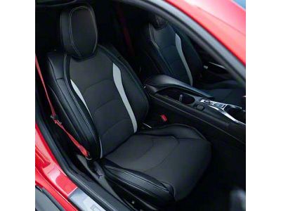 Premium Artificial Leather Front and Rear Seat Covers; Black with Gray Wing Suede Accent Insert (16-24 Camaro Coupe w/ RECARO Seats)