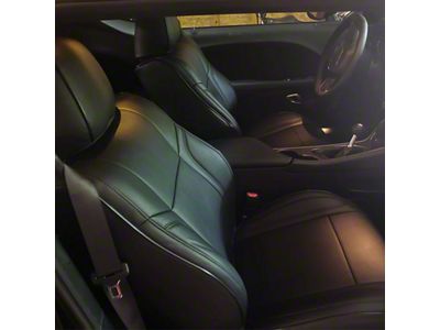 Kustom Interior Premium Artificial Leather Front and Rear Seat Covers; All Black (15-18 Challenger R/T w/ Sport Seats; 15-23 Challenger SXT w/ Sport Seats)