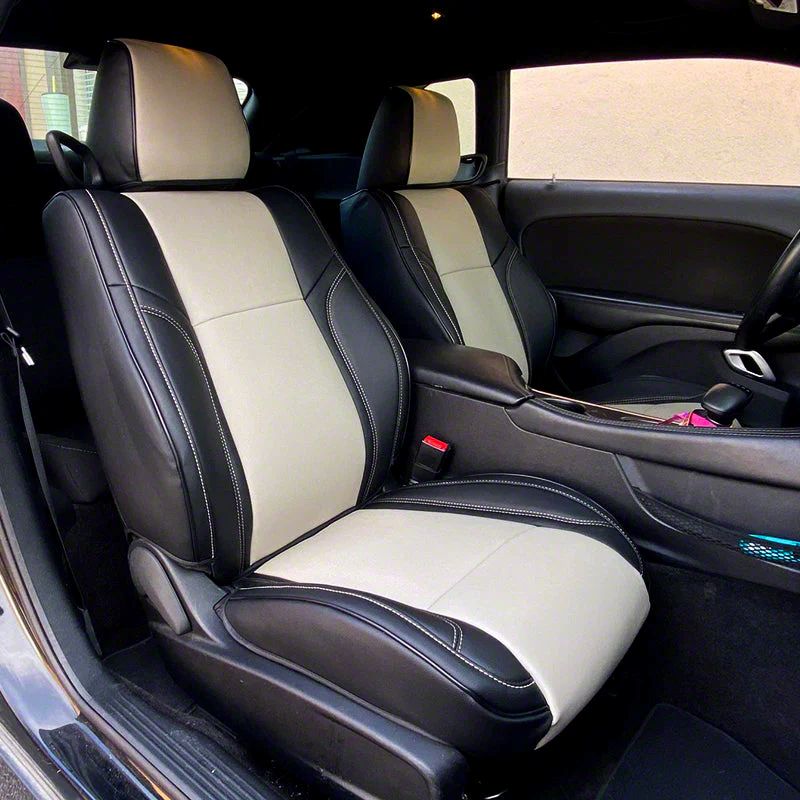 Challenger Premium Artificial Leather Front and Rear Seat Covers; Black with Grey Accent (1518