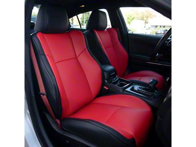 Premium Artificial Leather Front and Rear Seat Covers; Black with All Red Front Face (15-23 Challenger Scat Pack & SRT w/ Performance Seats; 19-23 Challenger R/T w/ Performance Seats)