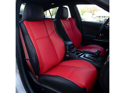 Kustom Interior Premium Artificial Leather Front and Rear Seat Covers; Black with All Red Front Face (15-23 Challenger Scat Pack & SRT w/ Performance Seats; 19-23 Challenger R/T w/ Performance Seats)